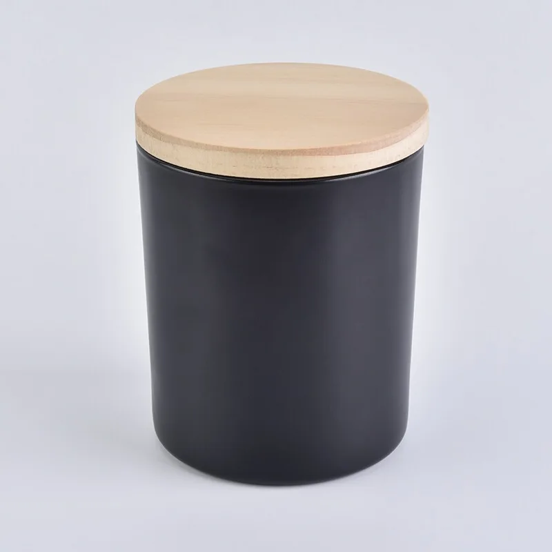 6oz 8oz 10oz Matte Black Glass Candle Jars With Wood Lids - Buy Matte