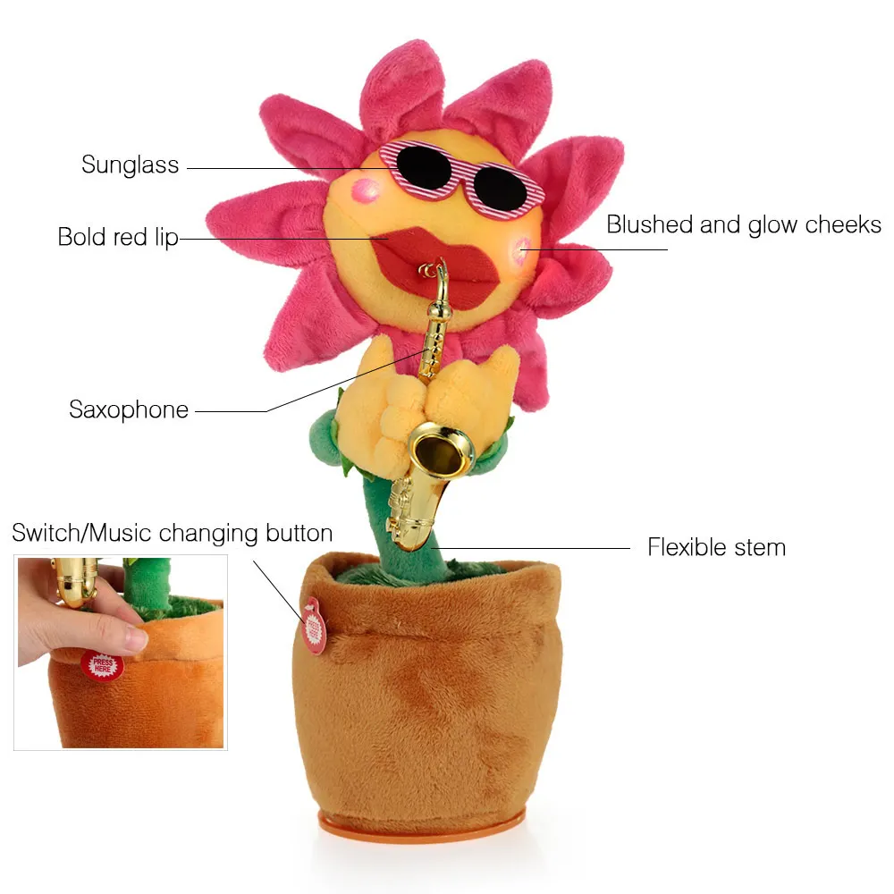 Free Shipping Stuffed Creative Singing and Dancing Sunflower Soft Plush Funny Toys