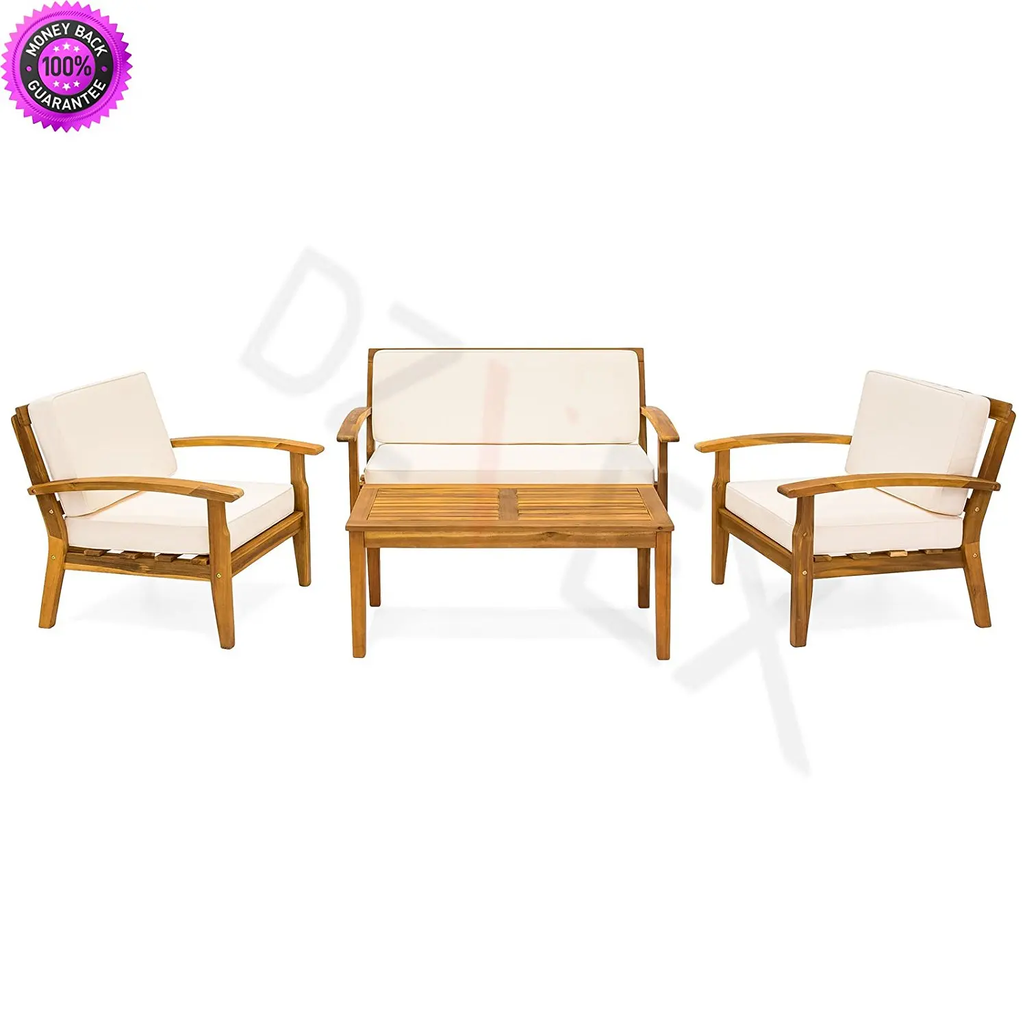 Buy DzVeX 4-Piece Acacia Wood Sofa Set w/Water Resistant Cushions