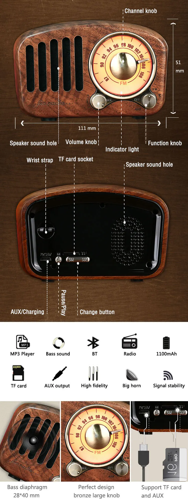 iwish TT029 Mini haut-parleur numérique en cristal coloré clignotant lumière LED USB Flash Drive et lecteur de carte micro TF Musique MP3 Radio réveil FM 