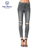High Rise Distressed Zipped Buttons Fly Women Jeans Stretch