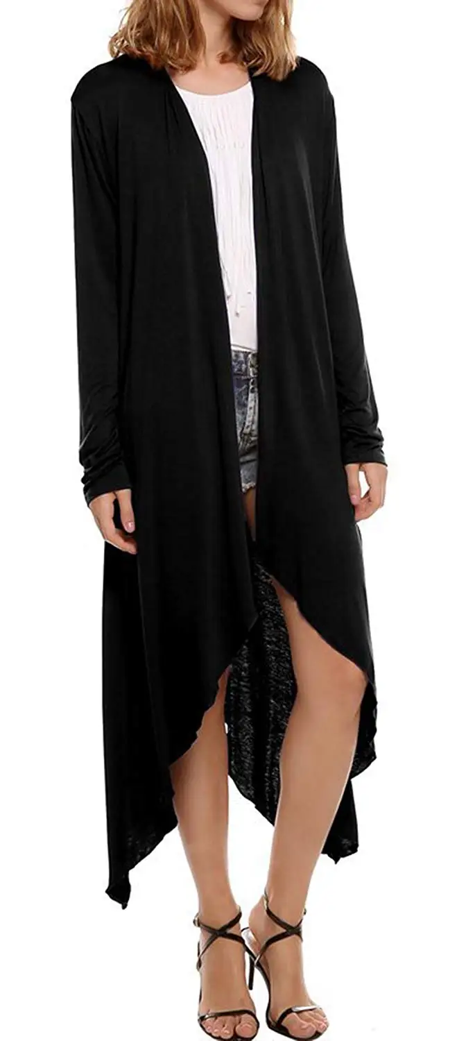 VOGRYE Womens Lightweight Kimono Long Cardigan Open Front Lightweight Blouse Long Sleeve Casual