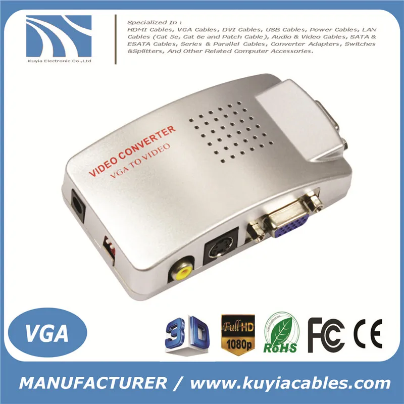 PC portatil VGA a TV AV RCA S-Video monitor conversor adaptador de señal audio