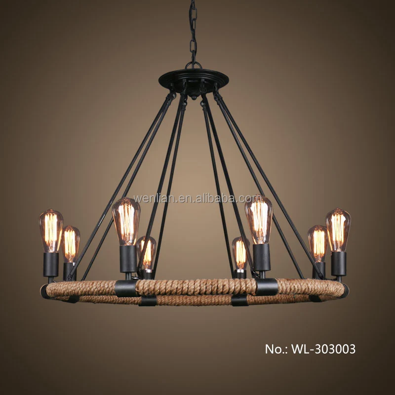 Metal hemp rope 8 heads dining room pendant lamp,retro country ... Retro living rooms woonkamer