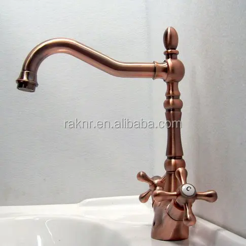 Single Hole Double Cross Handles Copper Bathroom And Kitchen Sink