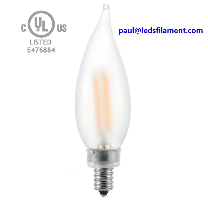 120V E476884 FCC certified frosted C32 CA10 B11 6W flame candelabra flickerless dimmable led filament light bulb