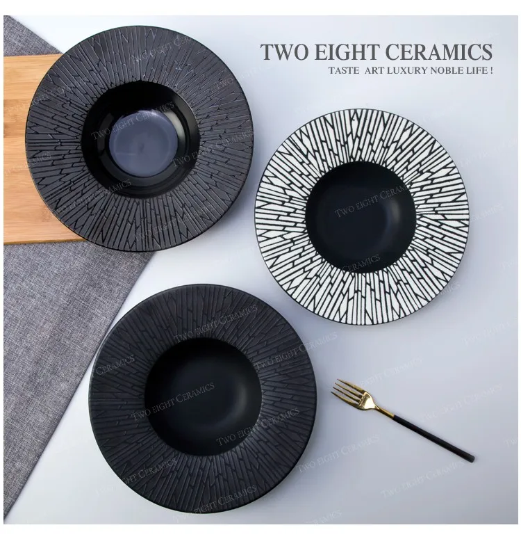 2017 new style high quality ceramic black and white round bowl