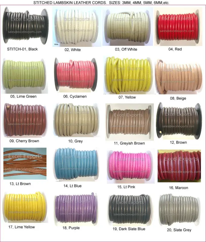 Cross Stitched Nappa Leather Cord 4mm 5mm Etc Sizes From Wholesale