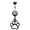 316L Surgical Steel Dangle Enamel Cute Paw Print Navel Belly Button Ring