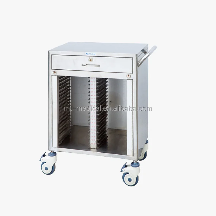 Hospital Medical Stainless Steel 25Case Nursing Patients Record Files Cart Trolley