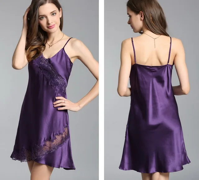 Summer 100 Charmeuse Pure Silk Satin Sexy Strap Nighties For Women