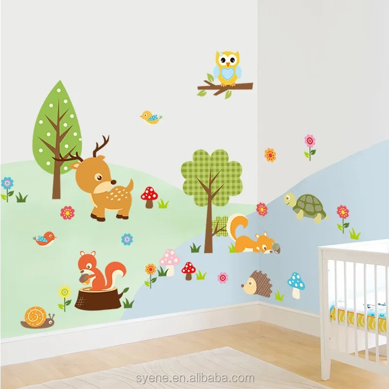 Autocollants Muraux Animaux De La Foret 3d Sparadrap Rupestre Pour Papier Peint Dessin Anime Arbre Hibou Ecureuil Chambre De Bebe Decoration De Maison Pepiniere Pour Enfants Fresque Emmele Buy Papier Peint Decoratif Pour Chambre D Enfants Tangled