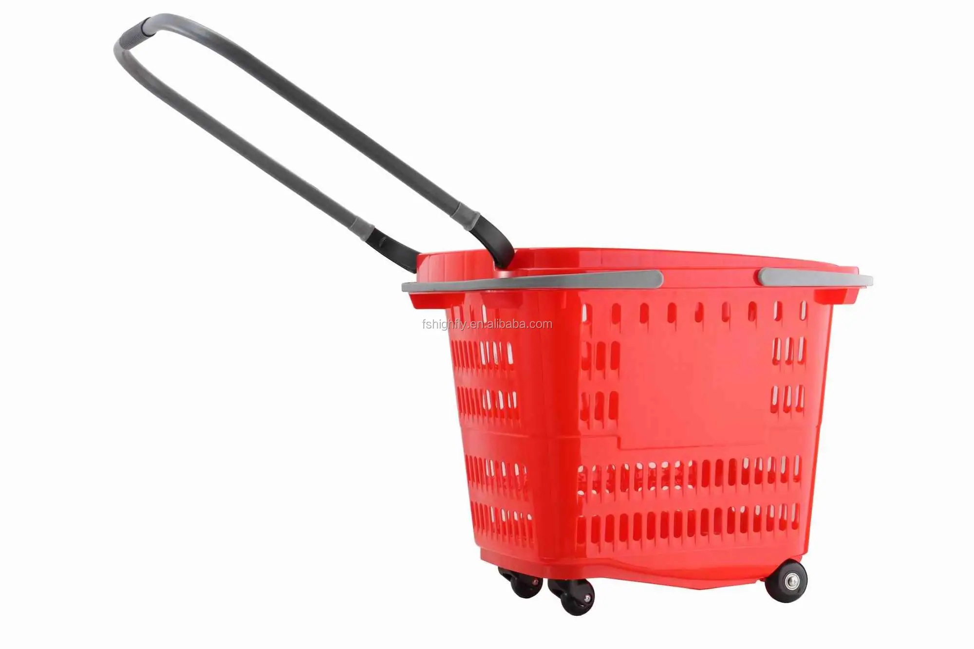 50l Supermarket Plastic Handle Rolling Basket,Plastic Trolley Rolling
