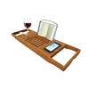 Luxury Bamboo Bathtub Caddy Tray with Extending Sides, Book and Wine Holder