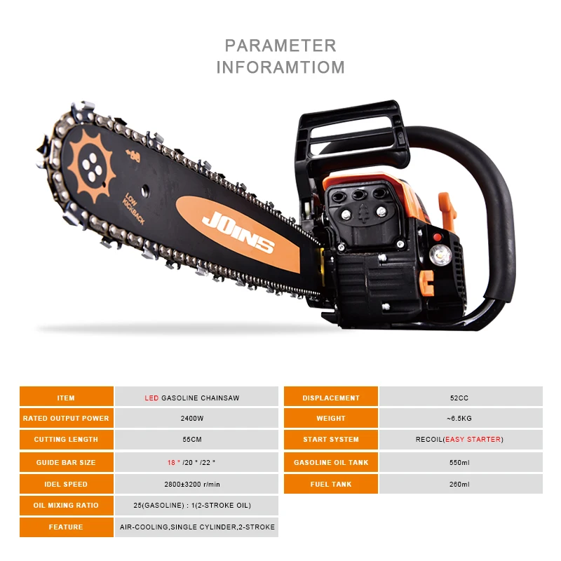 18 inch Tree Cutting Machine 52CC Petrol Wood Gasoline Chain saw Machines Price, Wholesale Power