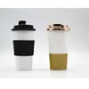 Double Wall Insulated Travel Mug with Non-Slip Sleeve,450ML Coffee Mug With Gold Lid,Coffee Tumbler Cups