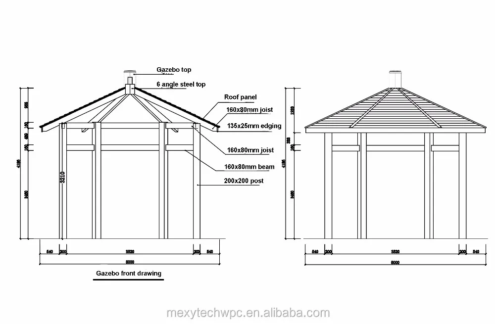 Fixed Solid Flat Roof Decorative Waterproof Wpc Garden Pavilion Wooden