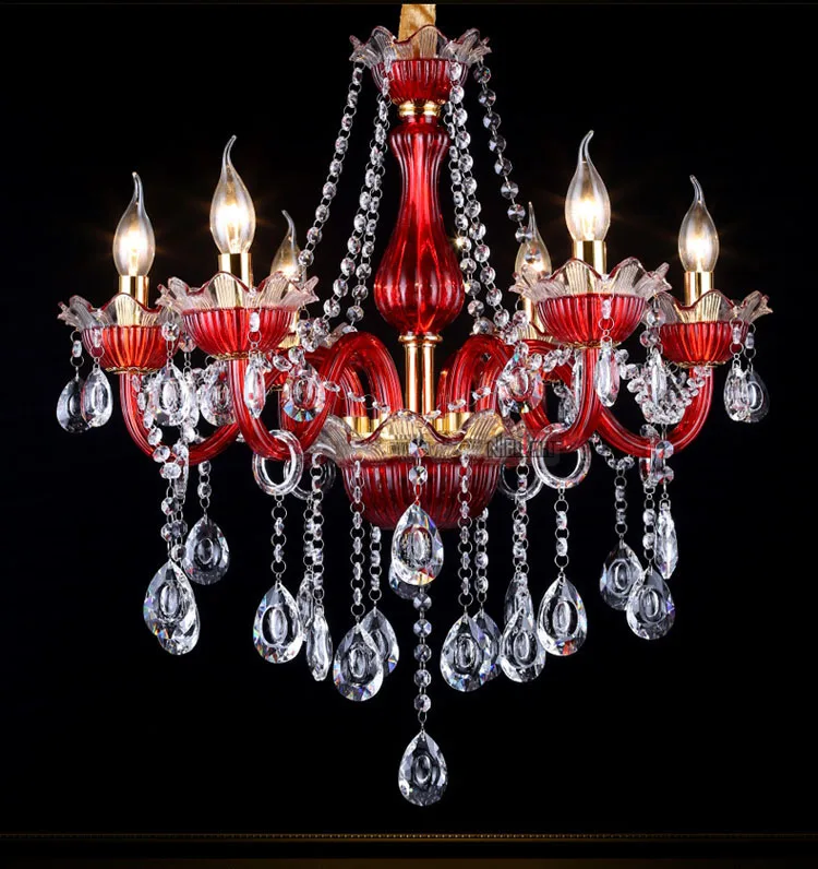 Wholesale red glass candle crystal Lamp Chandelier for Creative Hotel Romantic Cafe Lighting bedroom Internet Bar