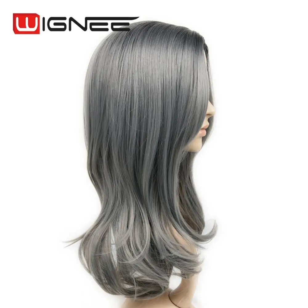 Ombre Noir Gris Couleur Synthétique Cheveux Perruques 24 Pouces Rapide Côté Peau Top Argent Gris Perruque Pour Les Femmes Buy Perruques De Cheveux