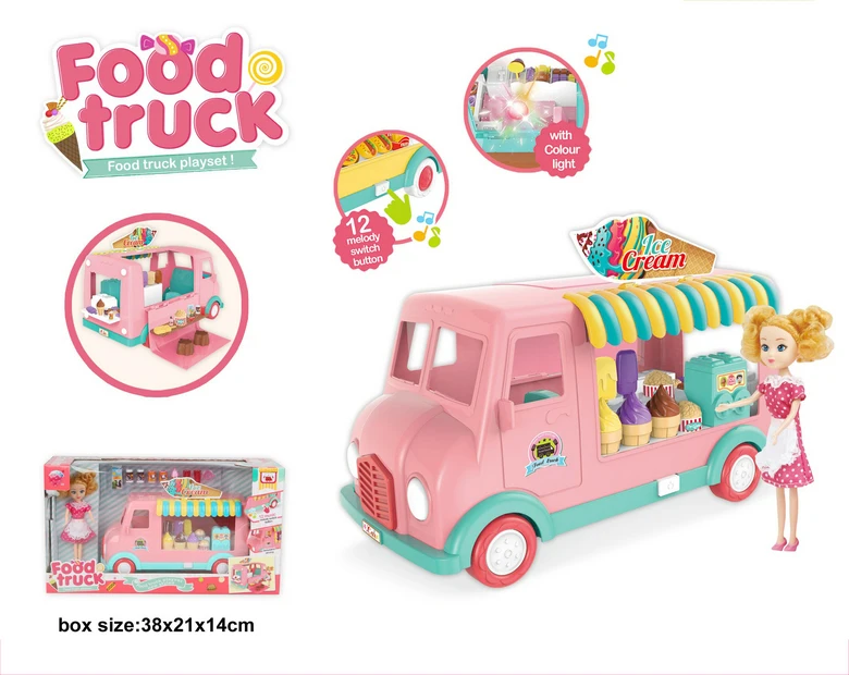 Food Truck Ice Cream Truck Car Toy Pink Color Food Truck Toy With Light