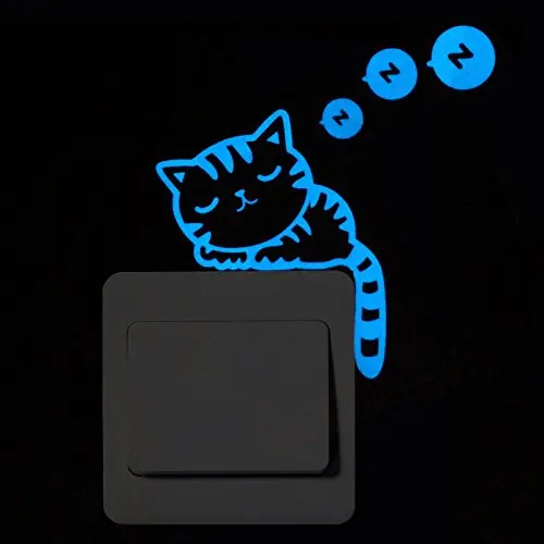 Blue-Light Luminous Switch Sticker Home Decor Cartoon Glowing Wall Stickers Dark Glow Decoration Sticker, Cat/Fairy/LUMOS NOX