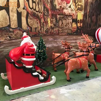 christmas theme sculpture mall decoration sleigh and santa large statue in fiberglass material - Decorative Christmas Sleigh Large christmas theme sculpture mall decoration sleigh and santa large statue in fiberglass material - Decorative Christmas Sleigh Large