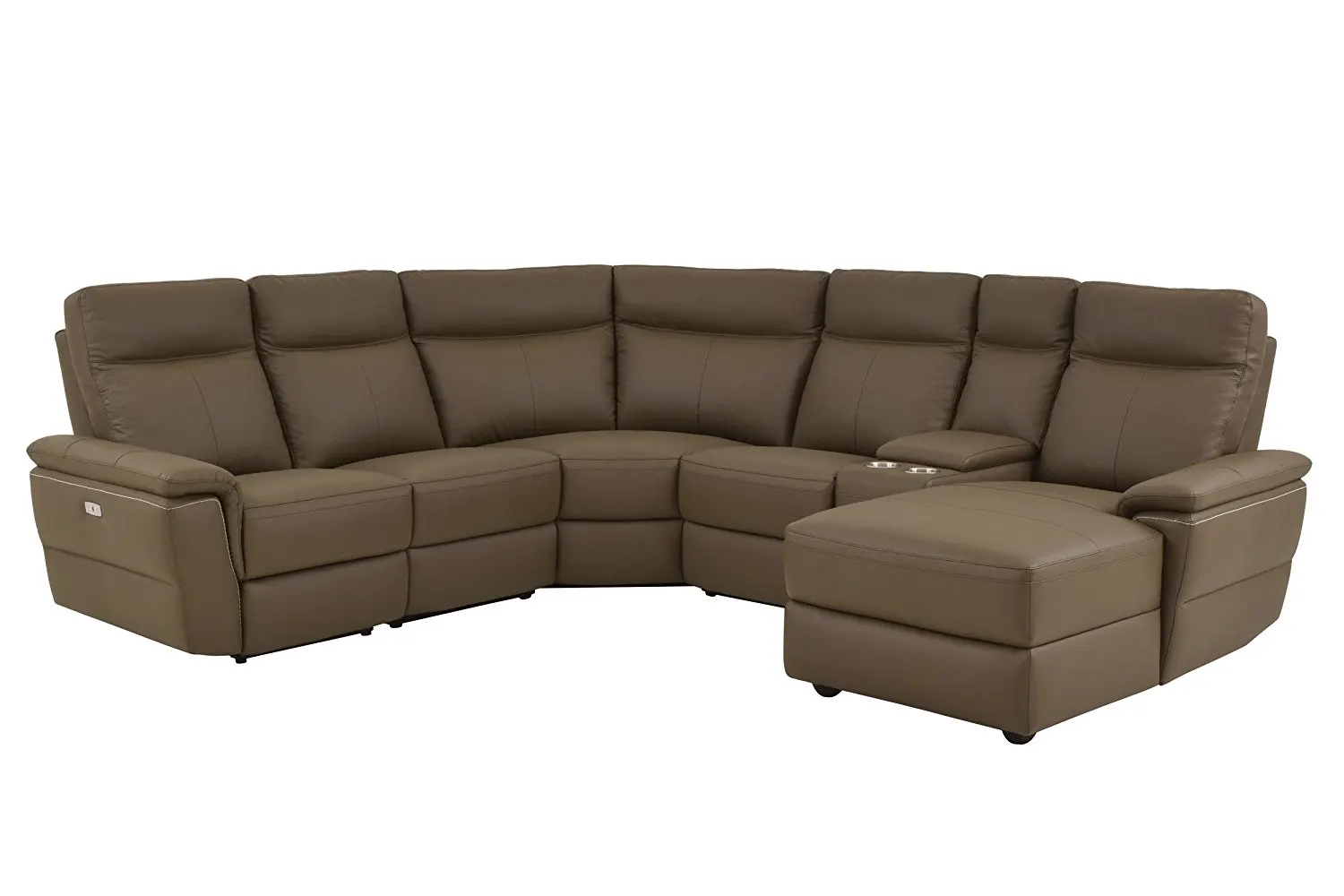 Brown and Center Cup holders Console Fabric Chenille Homelegance Shreveport 6-Piece Sectional with Three Reclining Chairs