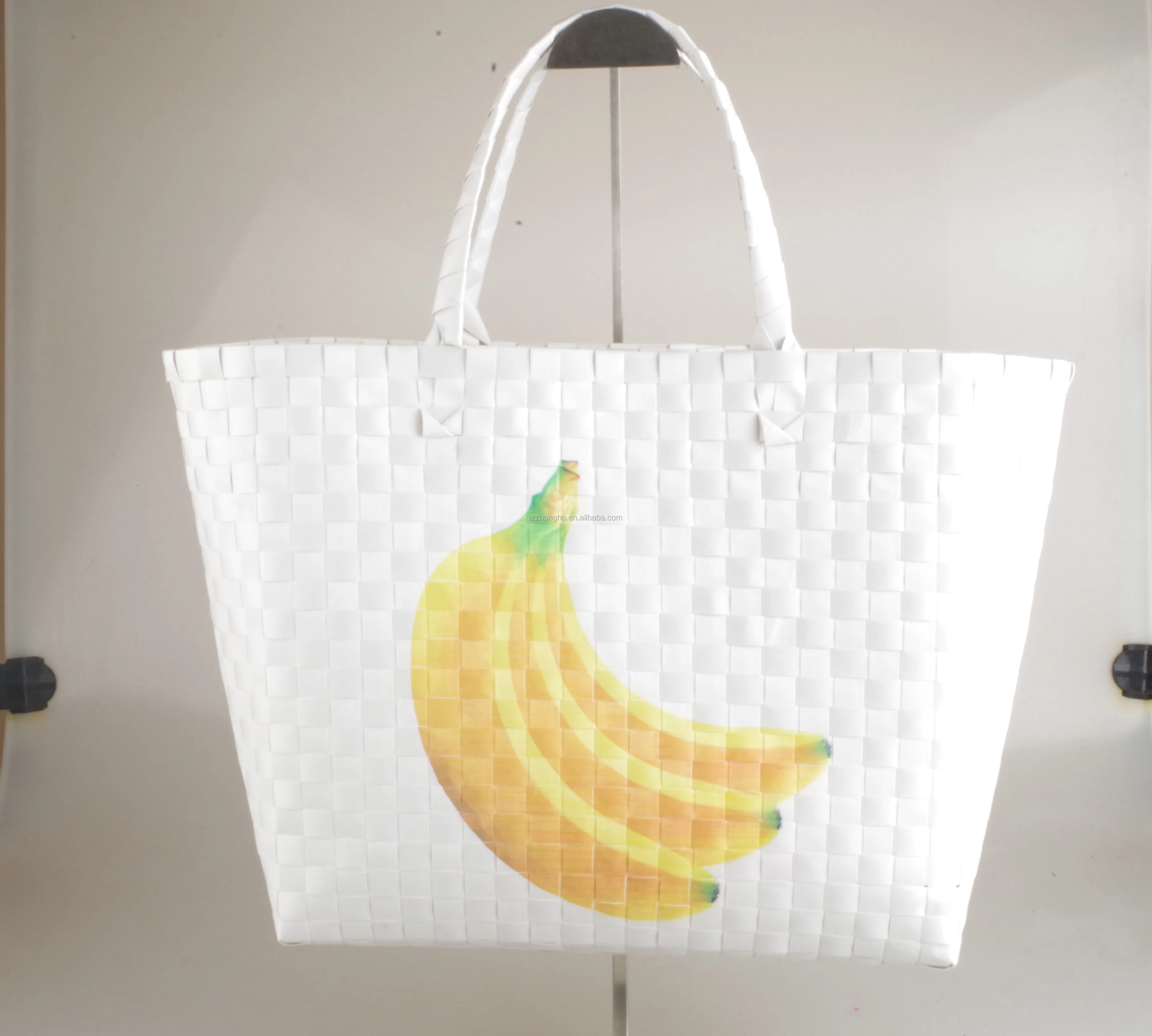 Hand Weaving Plastic Beach Baskets Food Woven Plastic Beach Bag