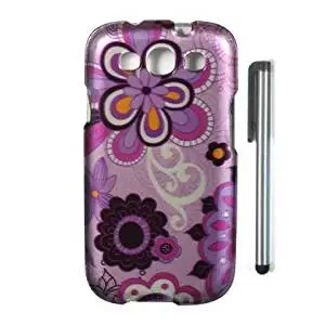 PURPLE DAISY Premium Design Cover Protector Case + STYPEN, Perfect fit for SAMSUNG GALAXY S III S3 AT&T (SGH-i747), US Celluar, T-Mobile (SGH-T999), Sprint (SPH-L710), Verizon (SCH-i535) and International (GT-i9300) [4" Height, Random Color- Black, Silver, Hot Pink, Green, Light Green, Red, Blue,