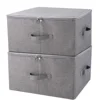 2020 new arrivals Folding Storage Box with Zip Lid and Handles, Storage Basket with Linen Fabric,Set of 2 Dark Gray,