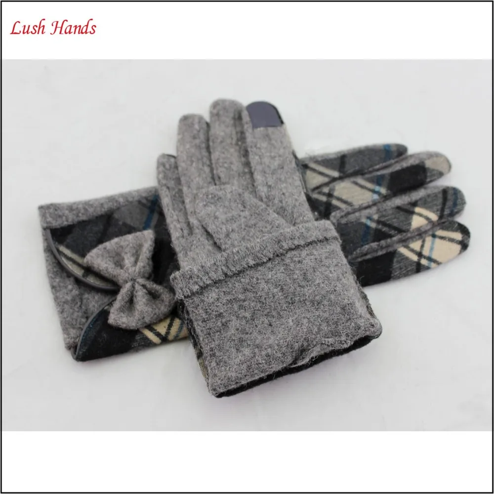 ladies winter warm touch screen woolen hand gloves with bow