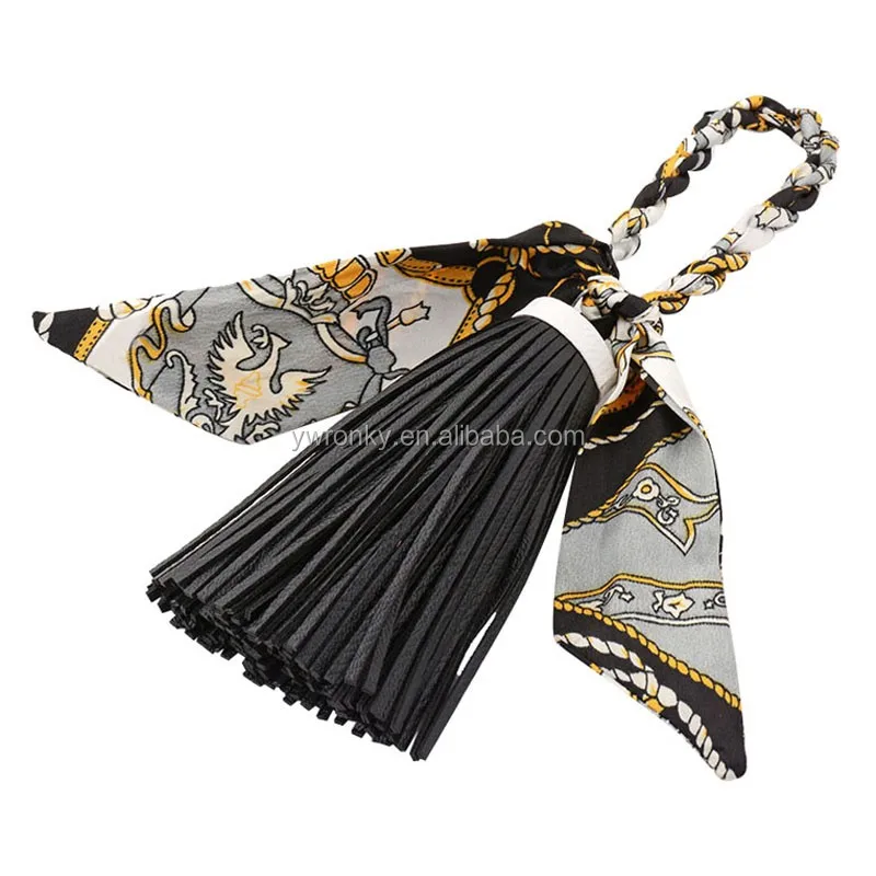 Wholesale Tassel Fringe Handbag Charm Custom Keychain With Silk Scarves