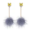 ed01575c Girls Charm Cat Fluffy Fake Fur Pom Pom Ball Drop Earrings Christmas Winter