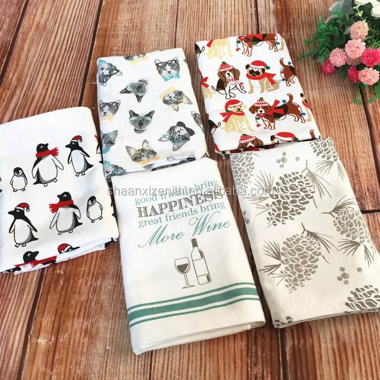 Wholesale Thick 100 Cotton Custom Printed Tea Towel Plain White Blank Sublimation Tea Towel