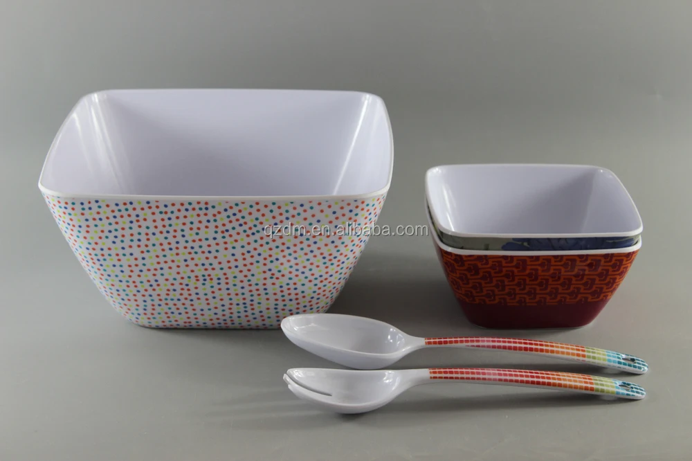 Square Melamine Salad Set/Square Salad Bowl With Salad Spoon&Fork