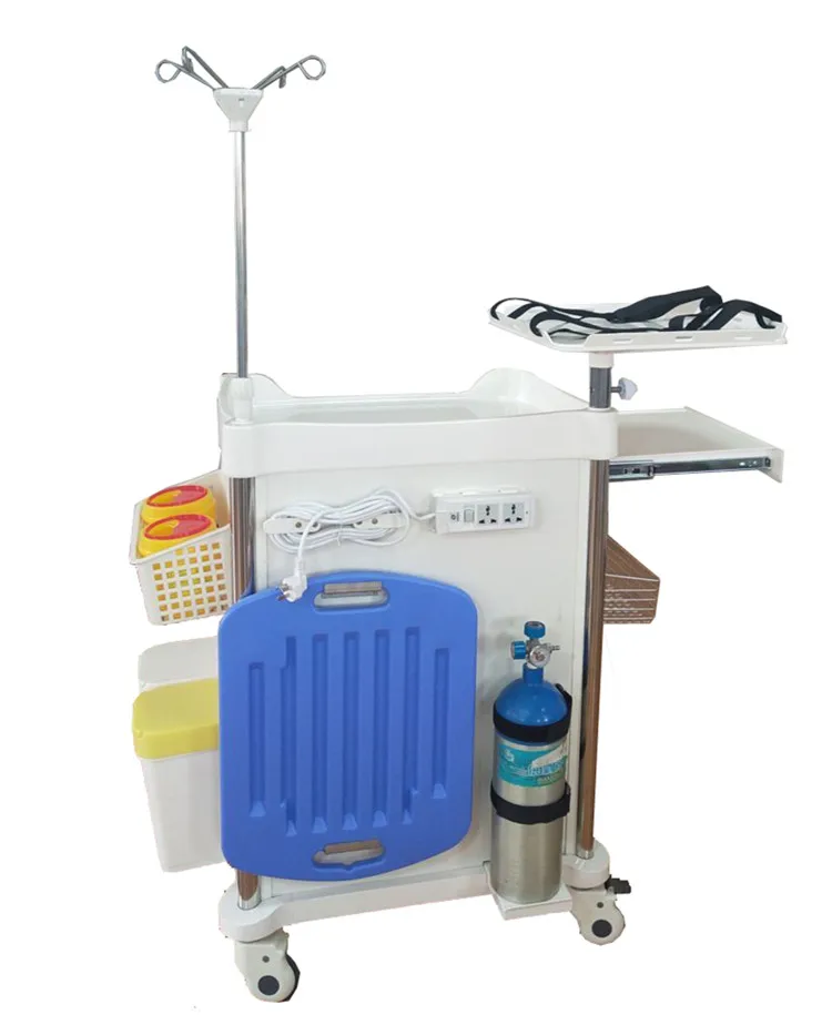 Hot sales mobile medical equipment ABS medicine emergency crash trolley cart with oxygen cylinder