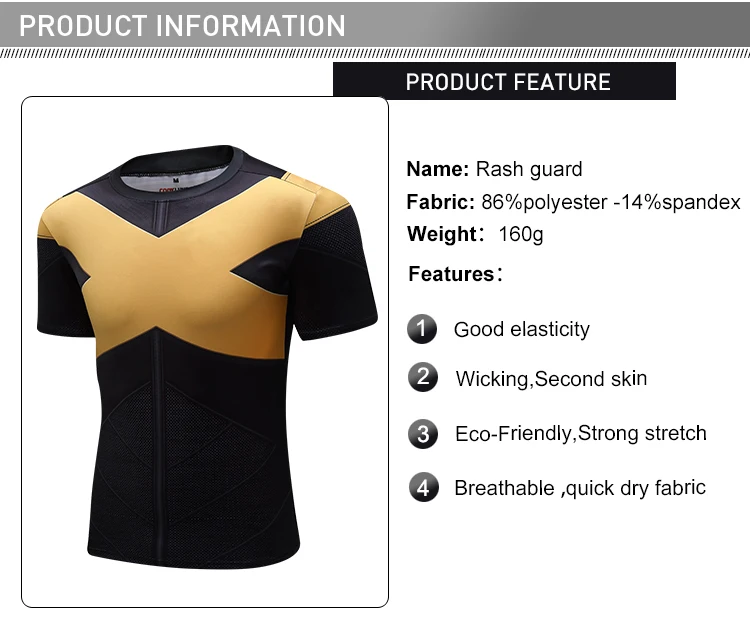 Mens polyester sports tshirt x-men costume short sleeve superhero tshirt