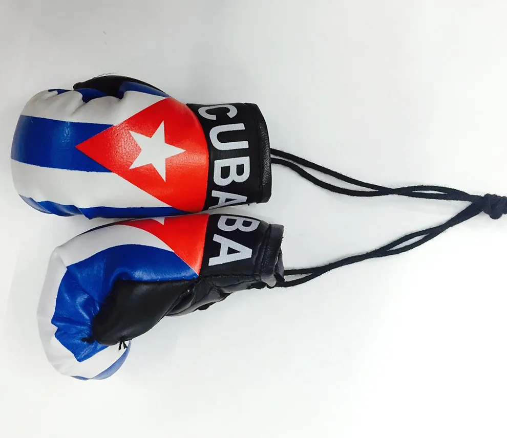 Cuba Boxing Glove Banner Flag Mini Banners Keychain W/ Cuban Car Headrest Cover 