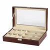 Black Brown Leather 6 Watch 3 Eyeglass Glass Lid Watch Eyeglasses Display Storage Case Box