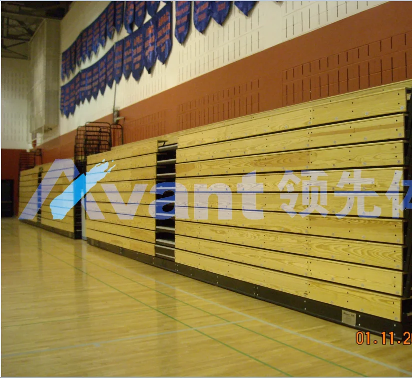Classic Sports Tribune Wooden Bench Retractable Telescopic Seating