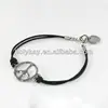 Fashion bracelet,black string and silver plated pendant bracelet with peace marks