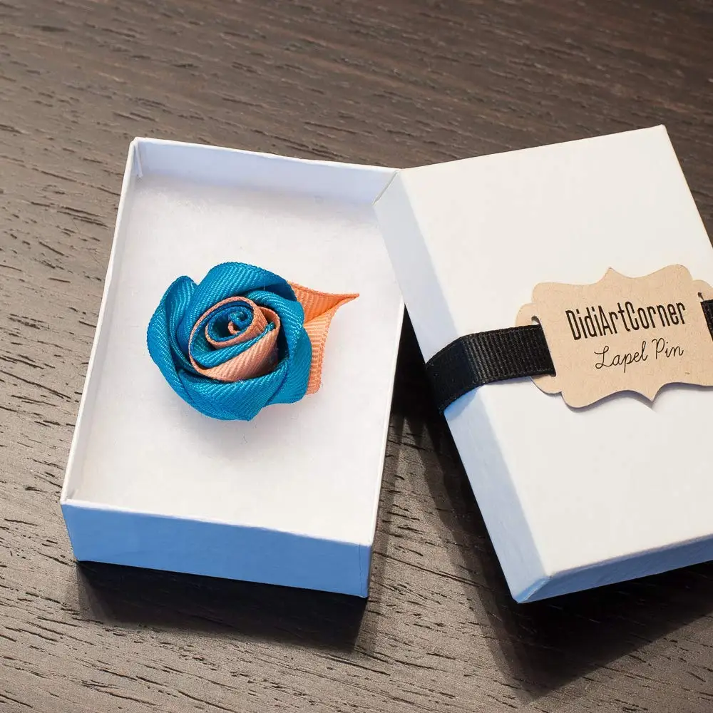 Michelsons of London Mens Puppy Tooth Flower Lapel Pin Royal Blue//Orange