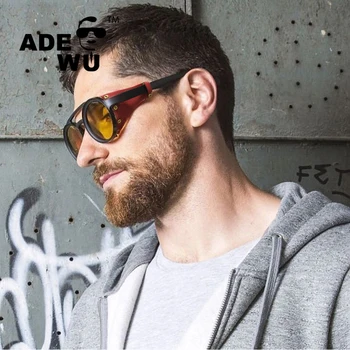 round sunglasses with leather sides