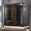 outdoor two peoples black tempered glass door wooden cabin dry sauna wet steam shower room