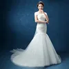 2019 latest designs Vestidos De Novia illusion neck veil strap mermaid fish tail wedding dress bridal gowns with train