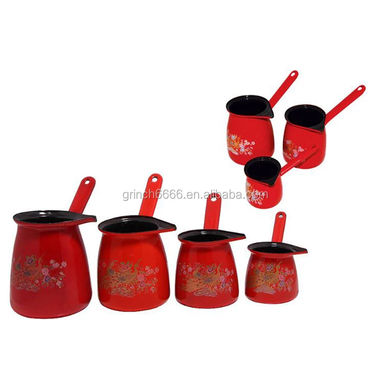 Red Round Handle Induction Enamel Turkish Coffee Pot Buy Enamel
