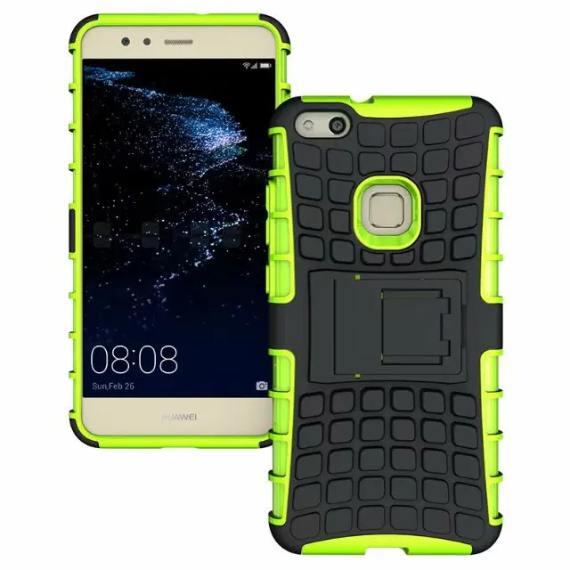 shockproof TPU+PC 2in1 tire pattern bracket cover phone case For Huawei P10 Lite