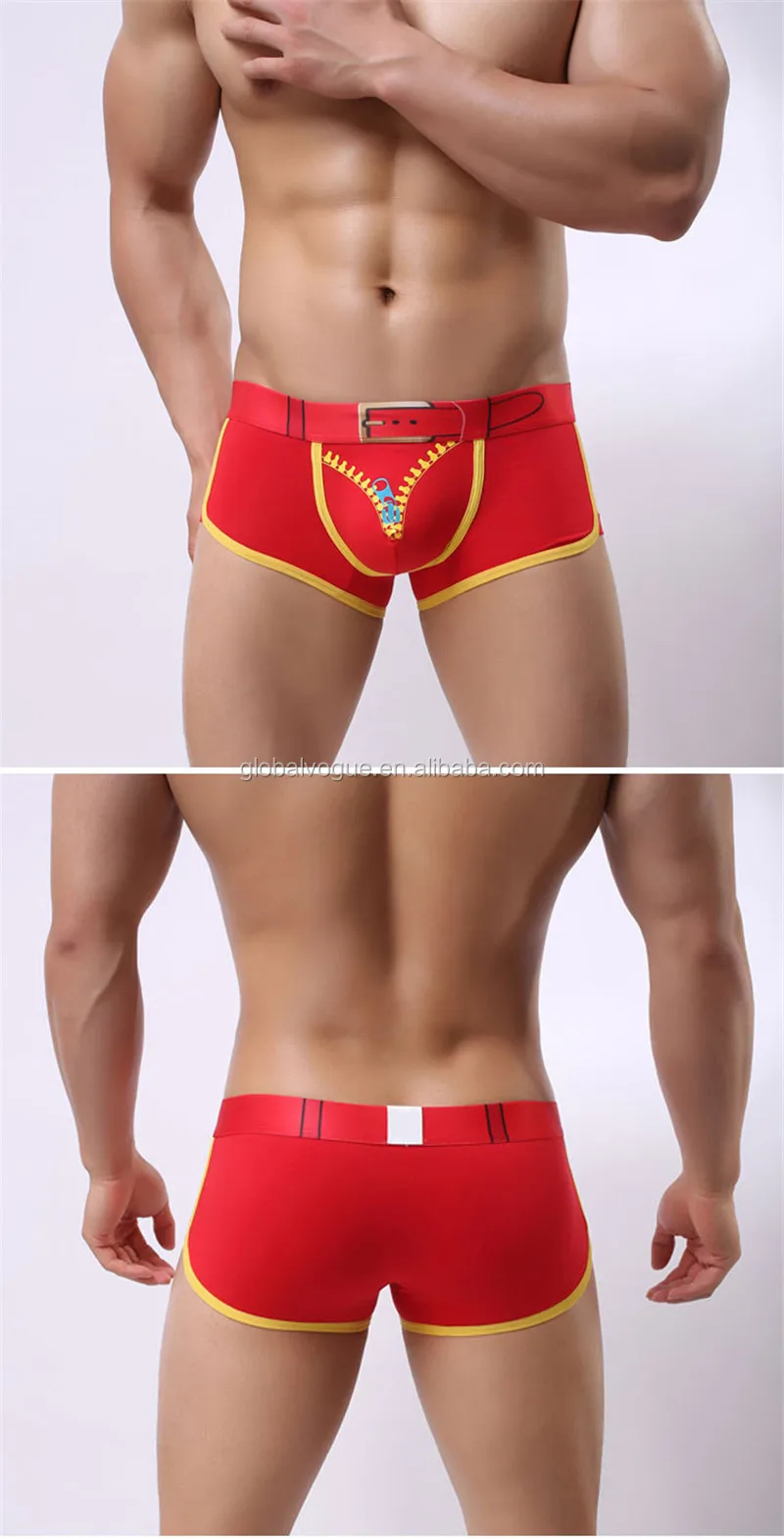 2017 New Fashion Cotton Mens Boxer Underwear Male Panties Breathable Pouch Zipper Print 5578