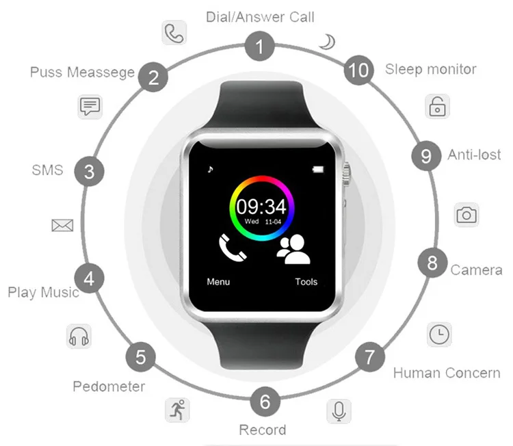 2019 New design wireless waterproof smartwatch A1 for android Digital SIM Card Smart Watch