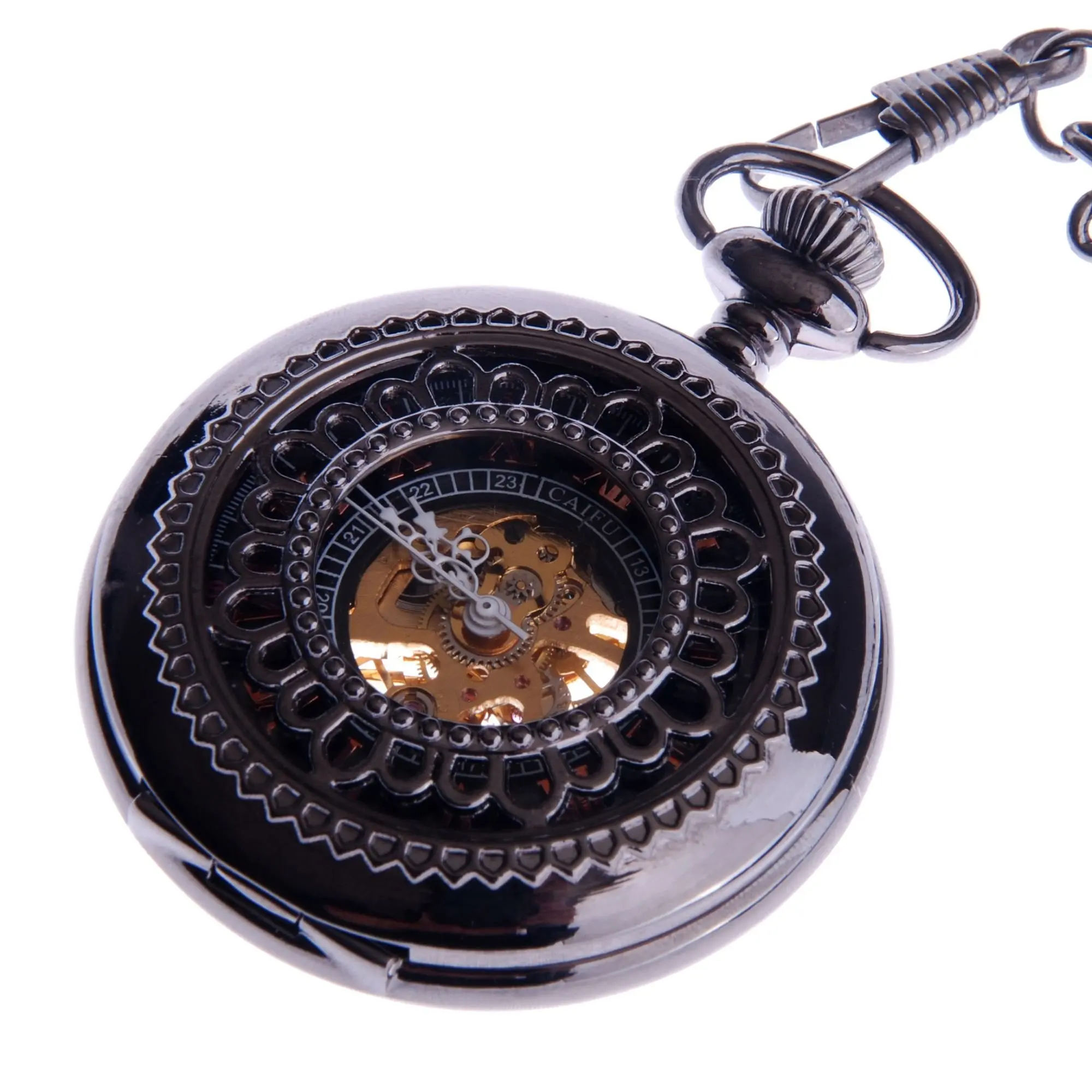Skeleton Mechanical Pocket Watch Wind Up with Chain Mens Steampunk Pocketwatch Reloj de Bolsillo by ShoppeWatch- PW33